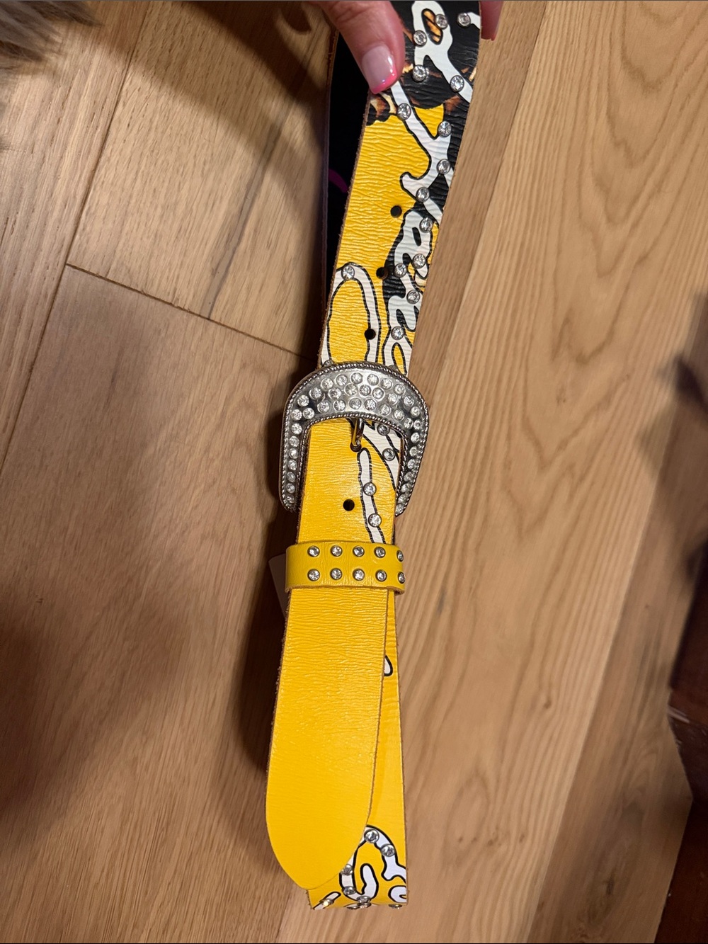 Ed Hardy Yellow rhinestone embelished Leather Belt